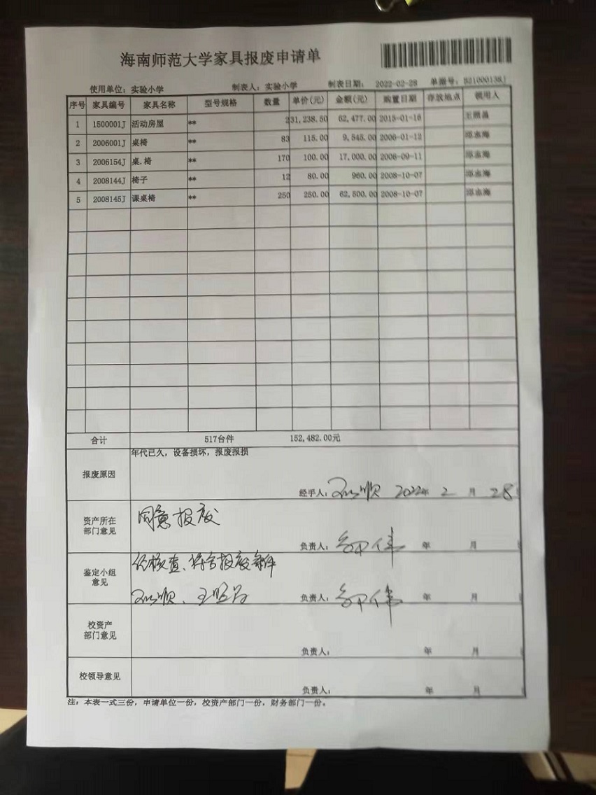 爱爱啦
固定资产处置签批单
